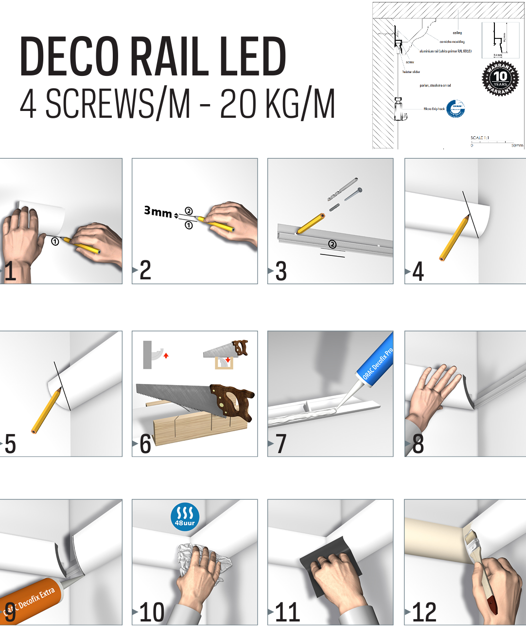 Lightweight recessed hanging systems for picture frames and curtain tracks